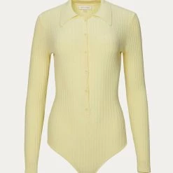 Best Sale 💯 Ronny Kobo 👩 women Cyndie Knit Bodysuit in Pale Yellow 🌟